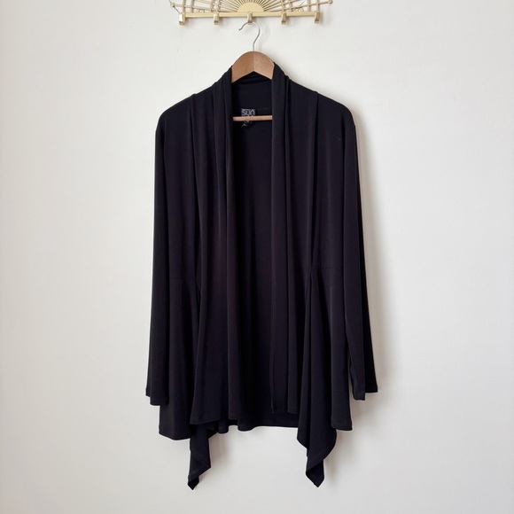 Clara Sunwoo Drape Tunic Cardigan Sweater XL Black Asymmetrical - Picture 1 of 7